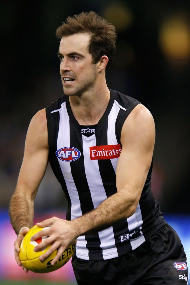 AFL 2015 Rd 16 - Collingwood v West Coast MELBOURNE, AUSTRALIA - JULY 18: Steele Sidebottom of the Magpies in action during the 2015 AFL round 16 match between the Collingwood Magpies and the West Coast Eagles at Etihad Stadium, Melbourne, Australia on July 18, 2015. (Photo by Darrian Traynor/AFL Media)